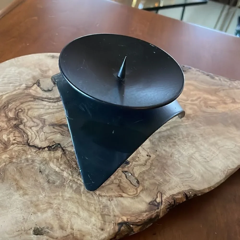 Mid Century Black Iron Tripod Pillar Candle Holder